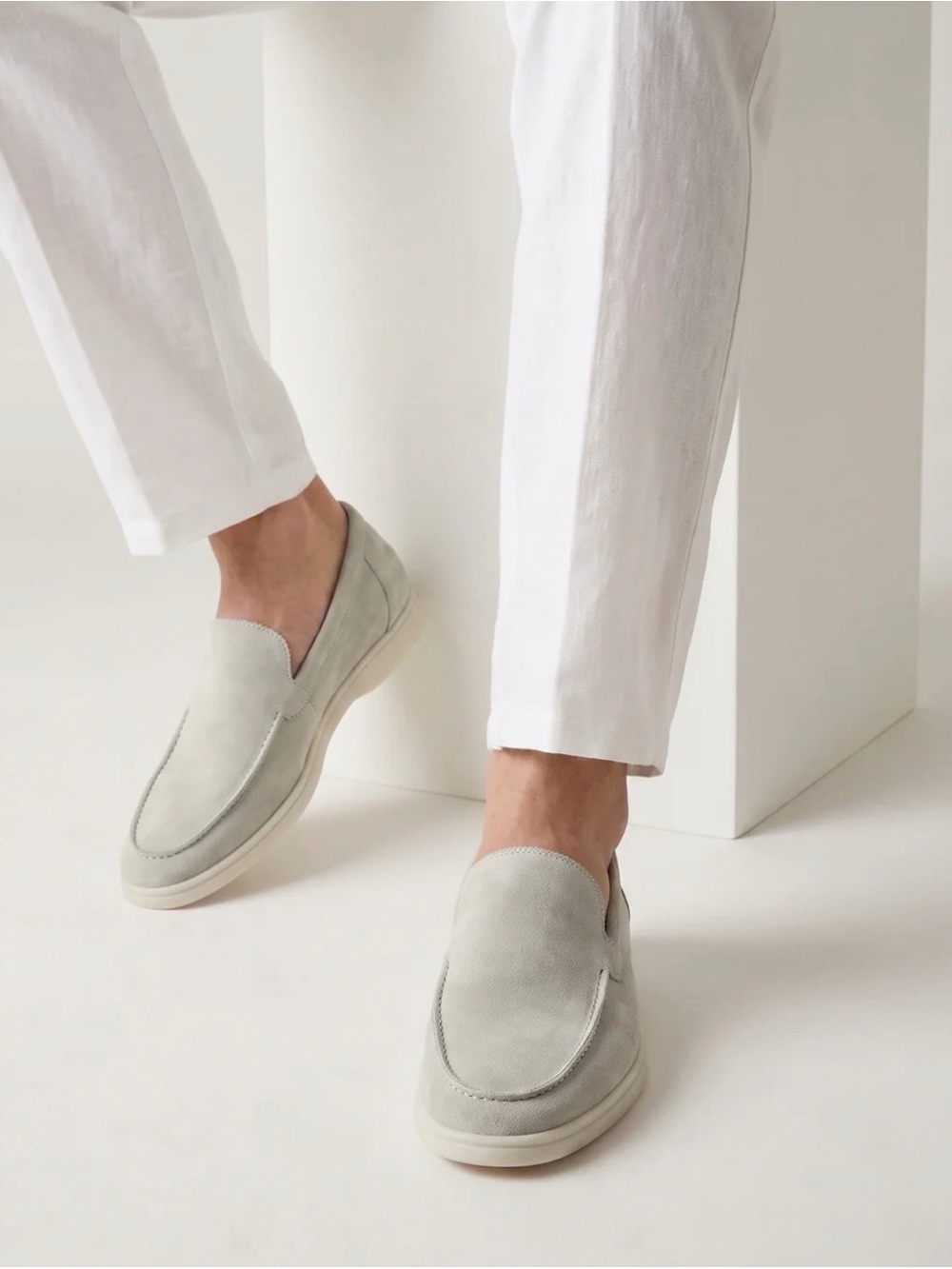 Men's Amalfi Slip-On Suede Loafers in Light Gray